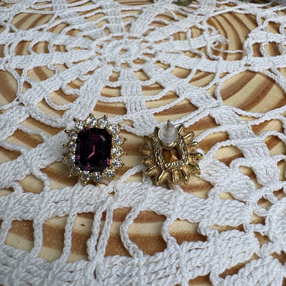 Vintage Roman Purple Earrings Royal Core Gold Tone Rhinestone
